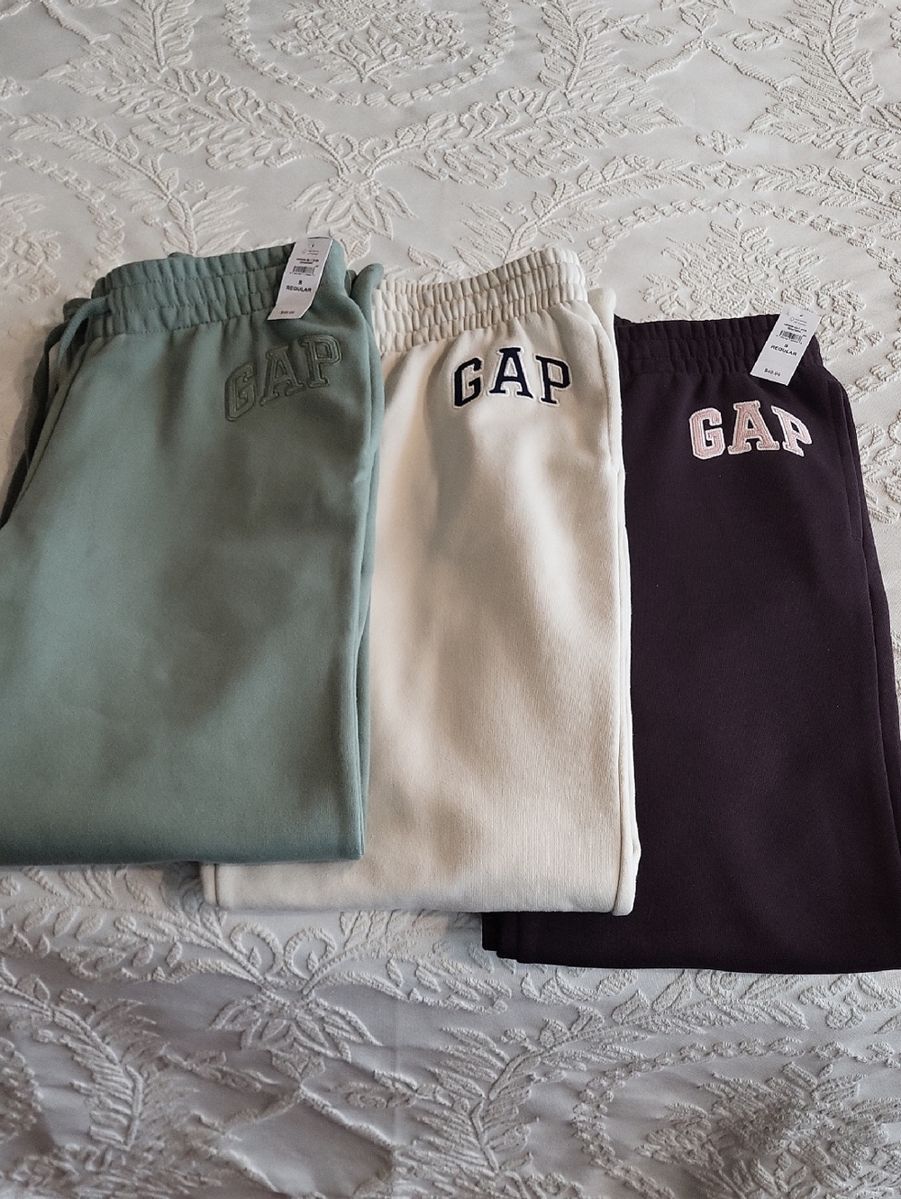 GAP Track Joggers Trio in Sage, Cream & Burghundy